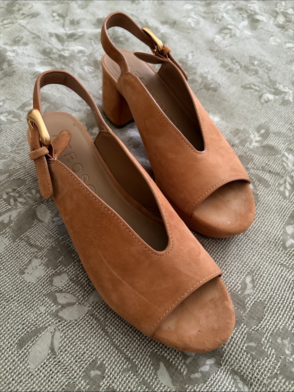 Aerosoles Women's Suede Slingback Peep-Toe Heels in Cognac